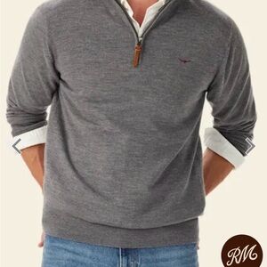 R.M. Williams Men's 100% Wool Heather Gray Quarter-Zip Sweater size M